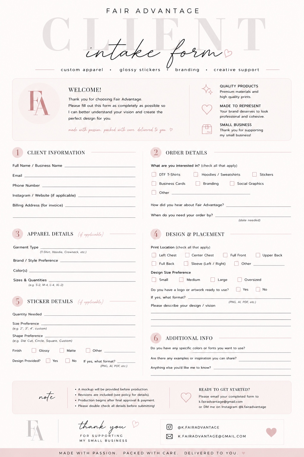Fair Advantage client intake form
